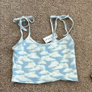 PacSun Blue and White Cloud Camisole Crop Top